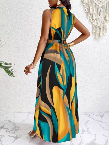 Tropical Print V-Neck Maxi Dress for Women