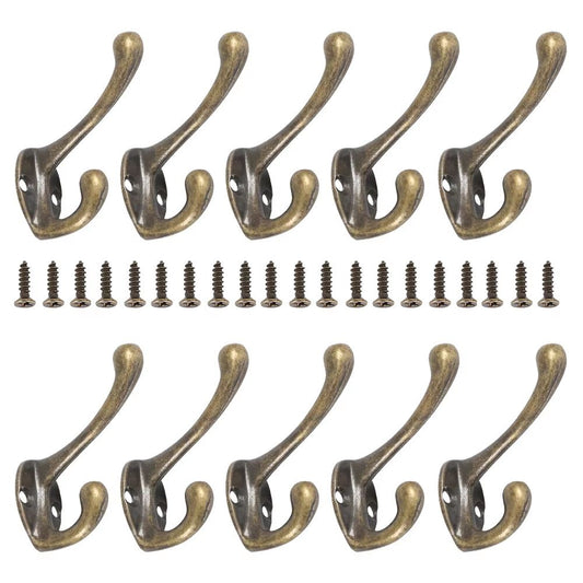 Heavy Duty Wall Mounted Coat Hooks 10/20-Piece Set Bronze Vintage Rack