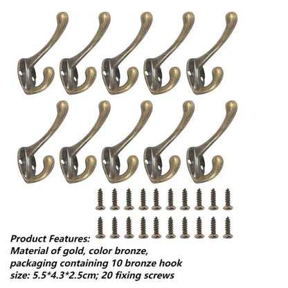 Heavy Duty Wall Mounted Coat Hooks 10/20-Piece Set Bronze Vintage Rack
