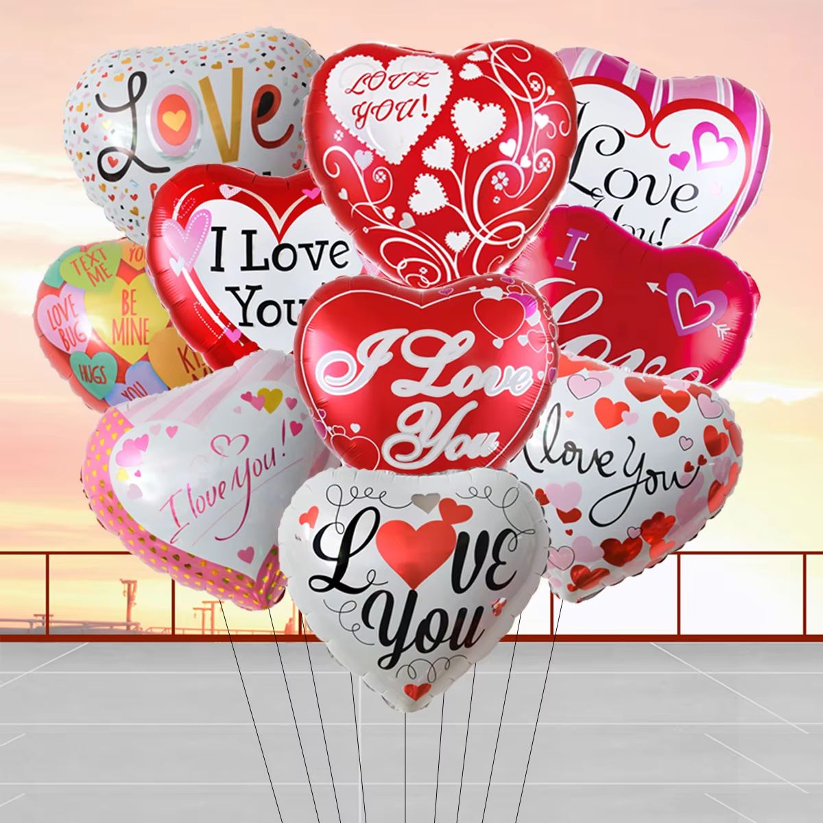 18-Inch "I LOVE YOU" Heart Balloon Set 10-Pack for Wedding & Valentine's Day