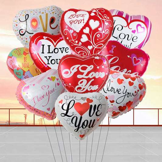 18-Inch "I LOVE YOU" Heart Balloon Set 10-Pack for Wedding & Valentine's Day