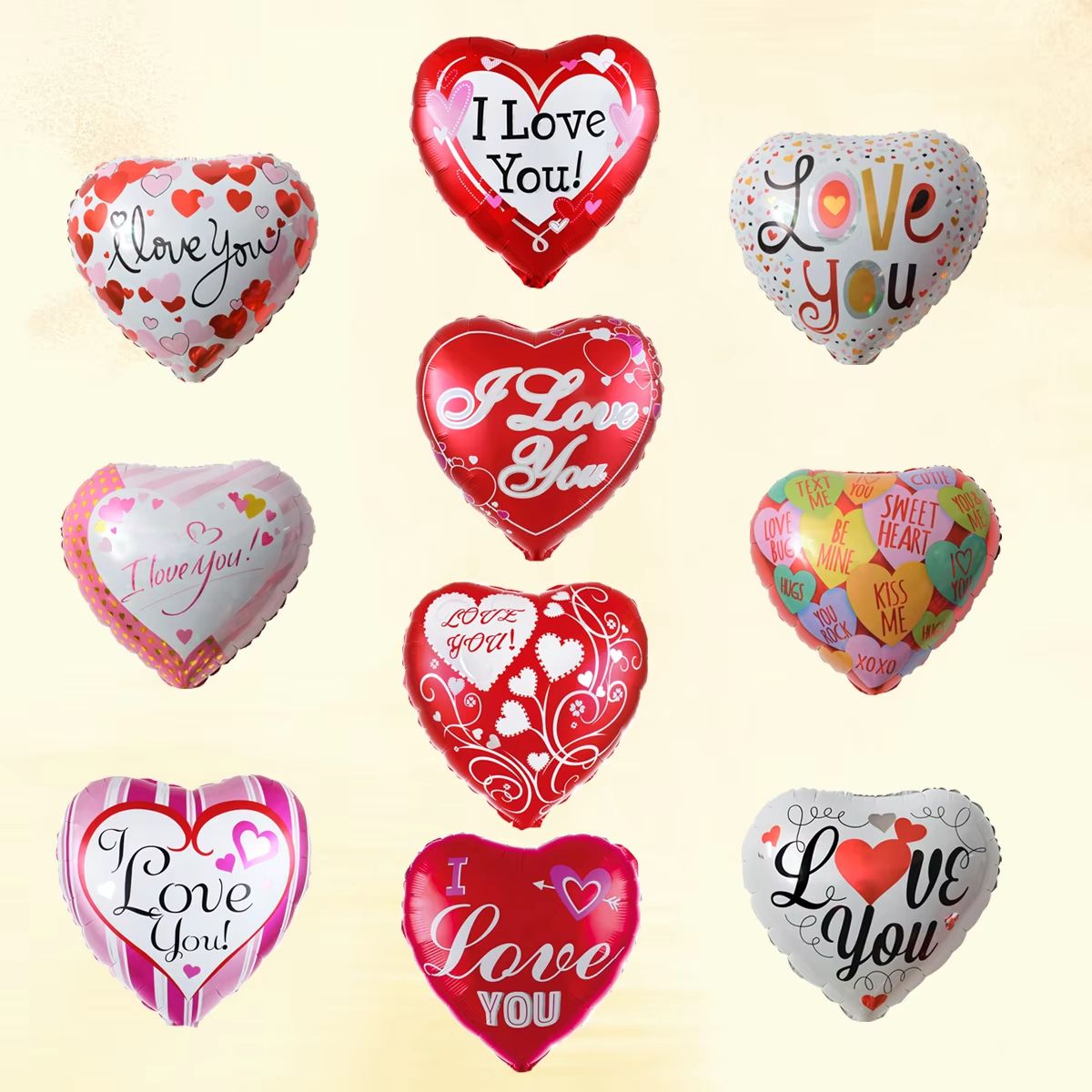 18-Inch "I LOVE YOU" Heart Balloon Set 10-Pack for Wedding & Valentine's Day
