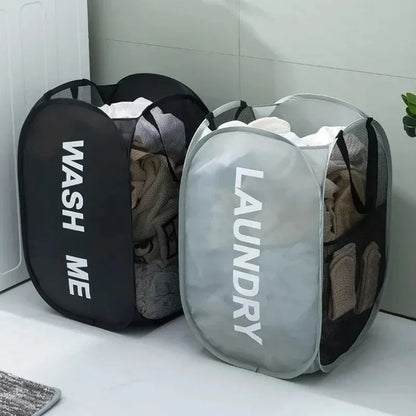 Fashion Mesh Laundry Basket, Durable Folding Clothes Organizer, Washable Toy Storage for Bathroom