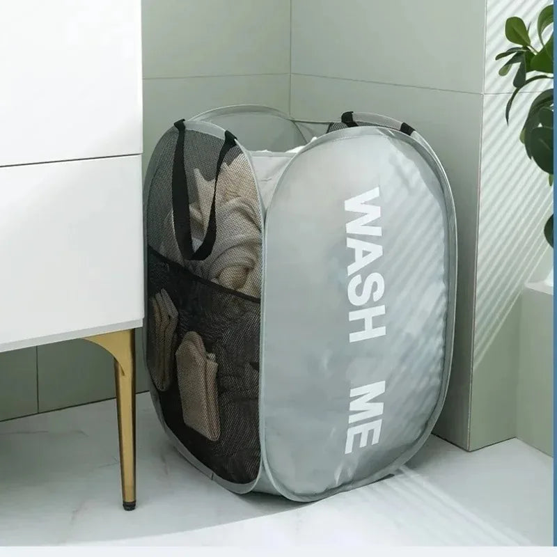 Fashion Mesh Laundry Basket, Durable Folding Clothes Organizer, Washable Toy Storage for Bathroom