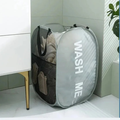 Fashion Mesh Laundry Basket, Durable Folding Clothes Organizer, Washable Toy Storage for Bathroom