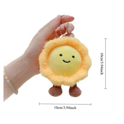 Plush Egg Tart Keychain Sunflower Pendant, Cute Plushie Toy, Creative Bag Accessories for Women.