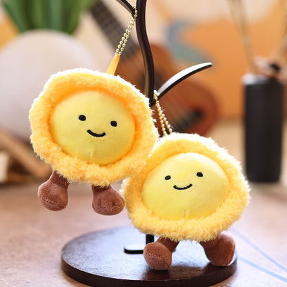 Plush Egg Tart Keychain Sunflower Pendant, Cute Plushie Toy, Creative Bag Accessories for Women.