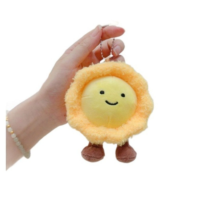Plush Egg Tart Keychain Sunflower Pendant, Cute Plushie Toy, Creative Bag Accessories for Women.