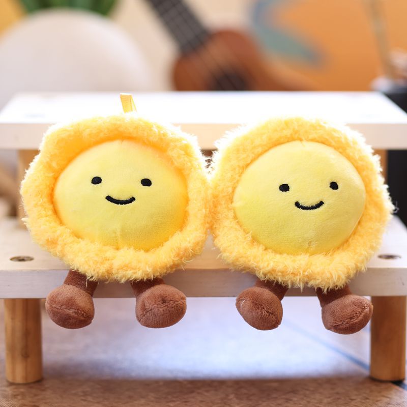 Plush Egg Tart Keychain Sunflower Pendant, Cute Plushie Toy, Creative Bag Accessories for Women.