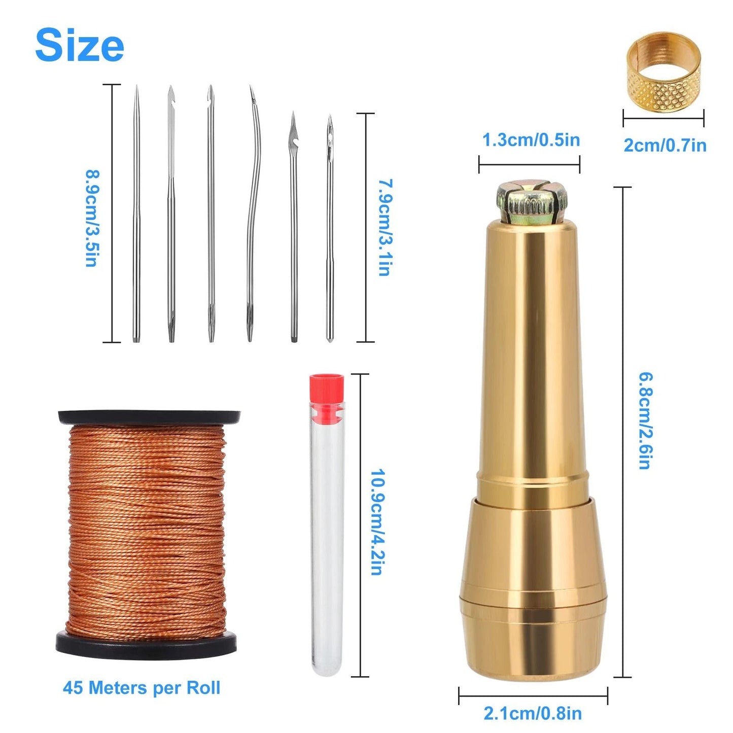 Leather Stitching Needles Kit, Awl Hand Tools for DIY, Nylon Thread, Copper Handle Sewing Needles for Upholstery