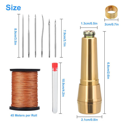 Leather Stitching Needles Kit, Awl Hand Tools for DIY, Nylon Thread, Copper Handle Sewing Needles for Upholstery