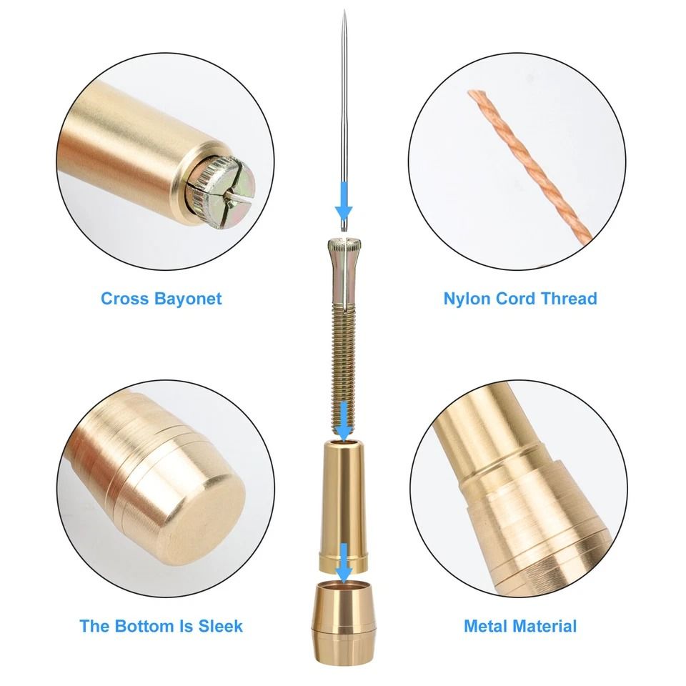 Leather Stitching Needles Kit, Awl Hand Tools for DIY, Nylon Thread, Copper Handle Sewing Needles for Upholstery