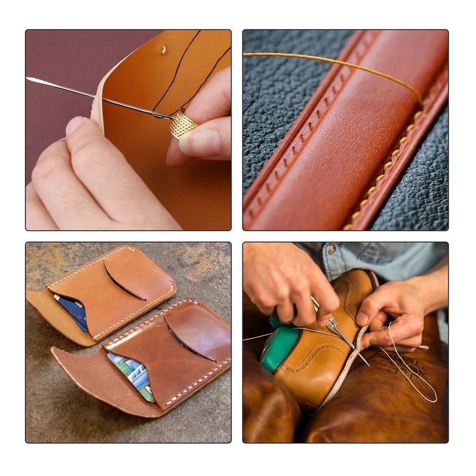 Leather Stitching Needles Kit, Awl Hand Tools for DIY, Nylon Thread, Copper Handle Sewing Needles for Upholstery