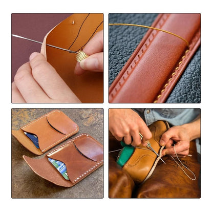 Leather Stitching Needles Kit, Awl Hand Tools for DIY, Nylon Thread, Copper Handle Sewing Needles for Upholstery