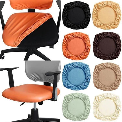 PU Leather Elastic Chair Seat Cover Slipcover | Waterproof Seat Protector for Office, Dining, Hotel Chairs 38-52cm