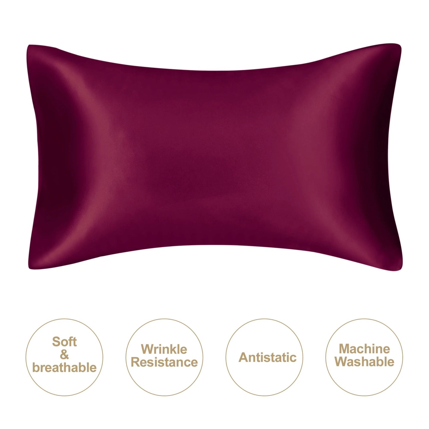 Silky Satin Pillowcase for Hair and Skin, Soft Mulberry Style Pillow Case Standard Queen King, Wrinkle Free