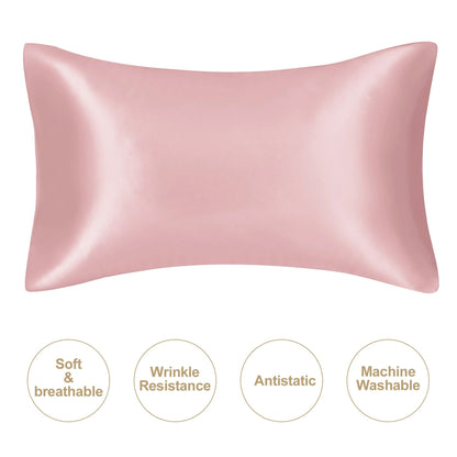 Silky Satin Pillowcase for Hair and Skin, Soft Mulberry Style Pillow Case Standard Queen King, Wrinkle Free