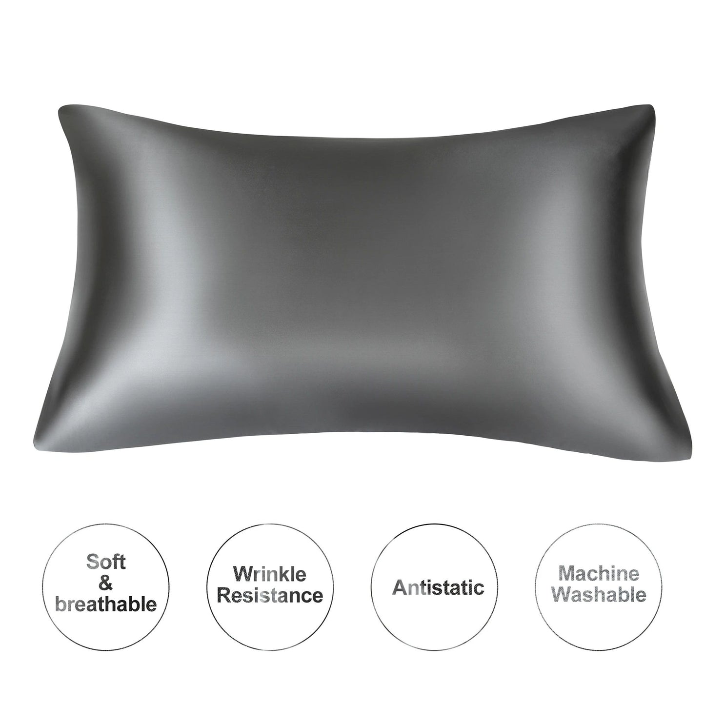 Silky Satin Pillowcase for Hair and Skin, Soft Mulberry Style Pillow Case Standard Queen King, Wrinkle Free