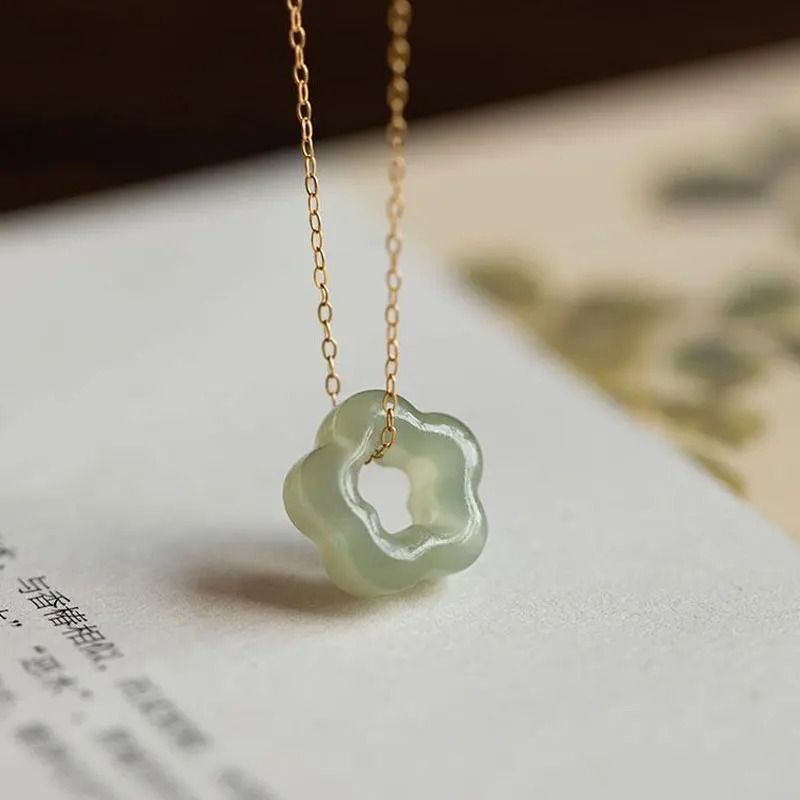 Jade Plum Blossom Pendant Necklace