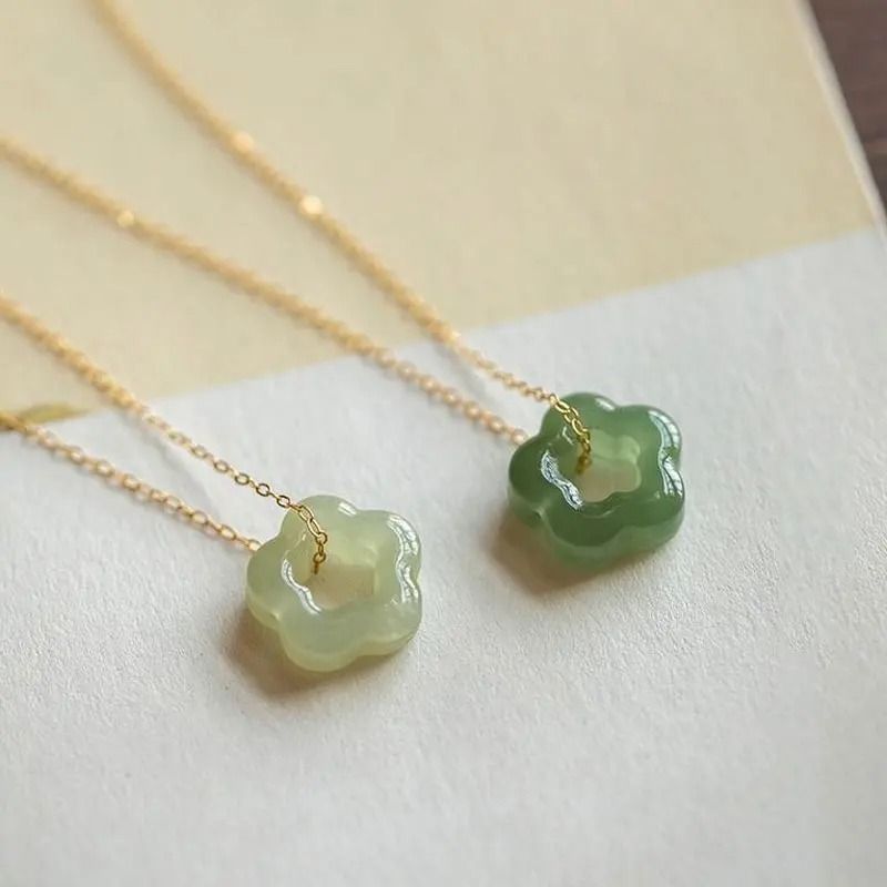 Jade Plum Blossom Pendant Necklace