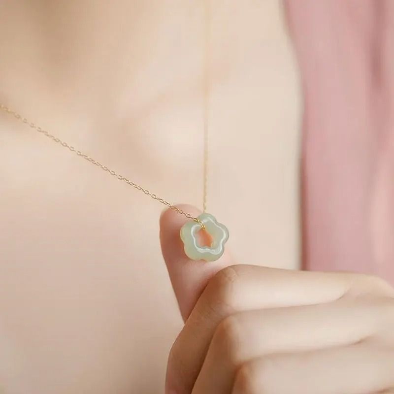 Jade Plum Blossom Pendant Necklace