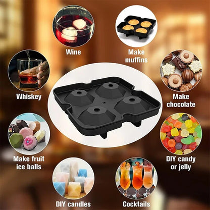 Silicone Ice Cube Tray with Lid – Reusable Diamond & Whiskey Molds for Freezer