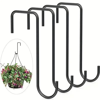 4 Heavy-Duty Black Fence Hooks for Hanging Plants, Bird Feeders & Lanterns – Indoor/Outdoor Use