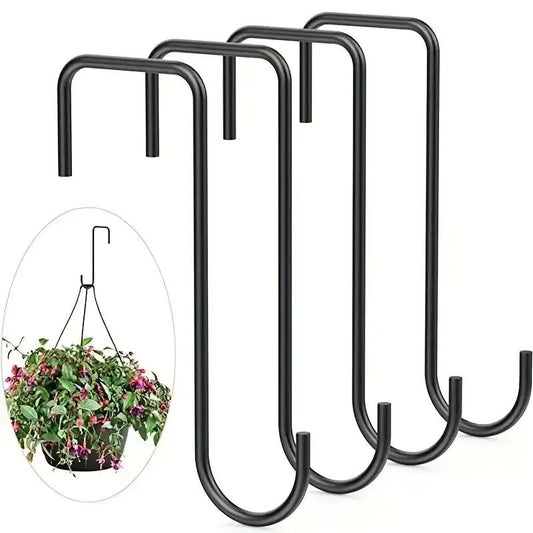 4 Heavy-Duty Black Fence Hooks for Hanging Plants, Bird Feeders & Lanterns – Indoor/Outdoor Use