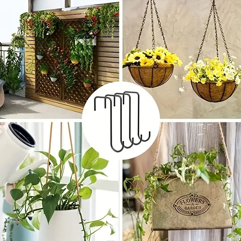 4 Heavy-Duty Black Fence Hooks for Hanging Plants, Bird Feeders & Lanterns – Indoor/Outdoor Use