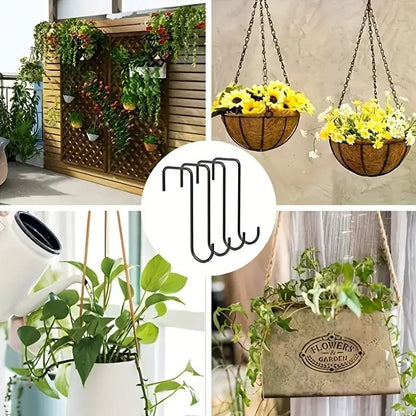 4 Heavy-Duty Black Fence Hooks for Hanging Plants, Bird Feeders & Lanterns – Indoor/Outdoor Use