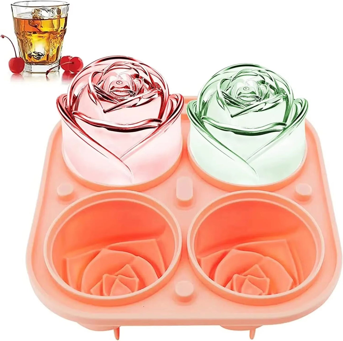 3D Rose Large Silicone Ice Cube Trays – Giant Flower Ice Molds (4-Pack)