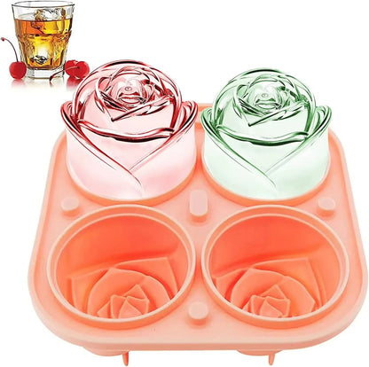 3D Rose Large Silicone Ice Cube Trays – Giant Flower Ice Molds (4-Pack)