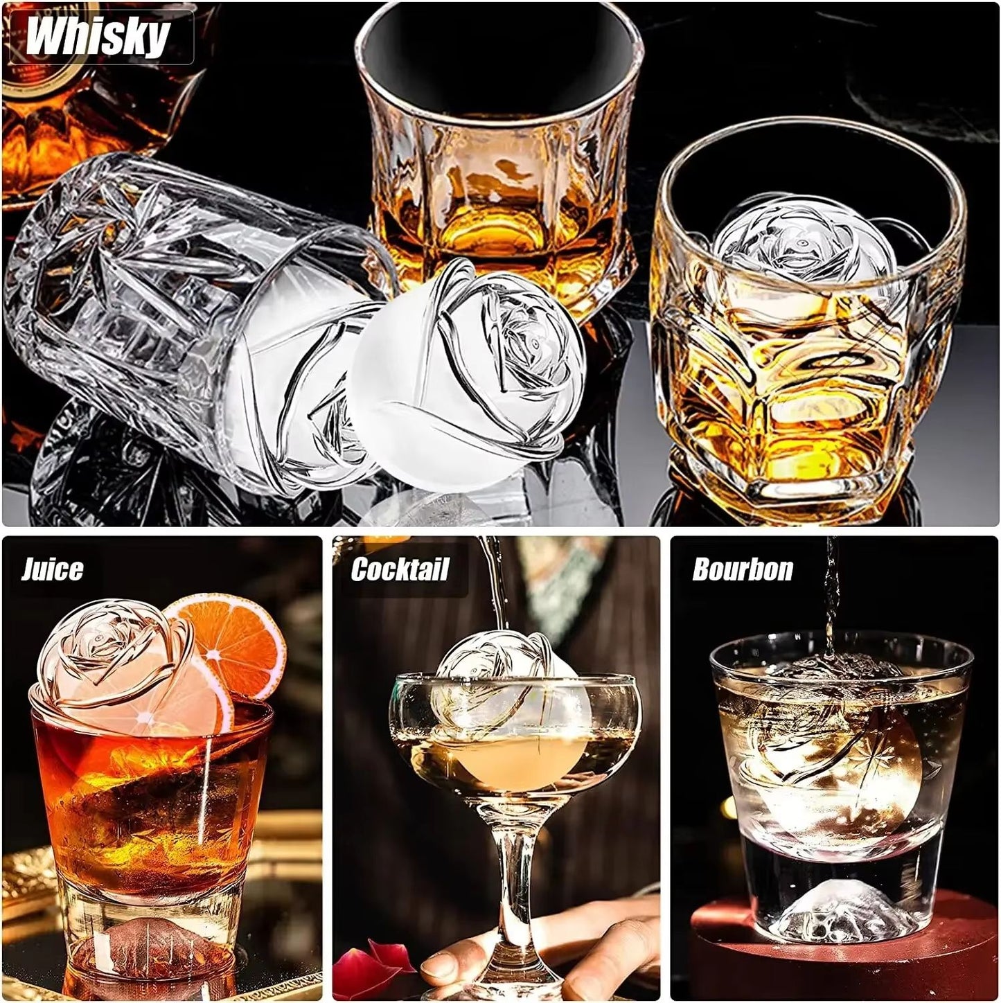 3D Rose Large Silicone Ice Cube Trays – Giant Flower Ice Molds (4-Pack)