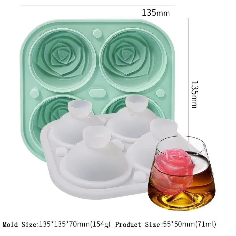 3D Rose Large Silicone Ice Cube Trays – Giant Flower Ice Molds (4-Pack)