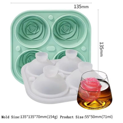 3D Rose Large Silicone Ice Cube Trays – Giant Flower Ice Molds (4-Pack)