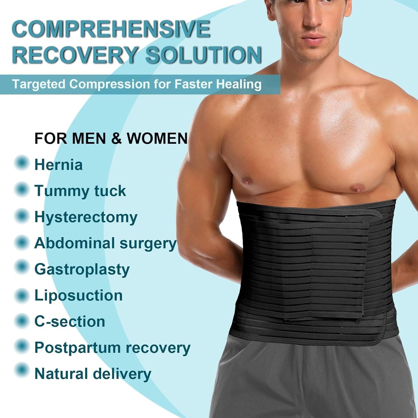 Adjustable Abdominal Binder for Men & Women Post Surgery Compression Wrap for Hernia & Abdomen Support