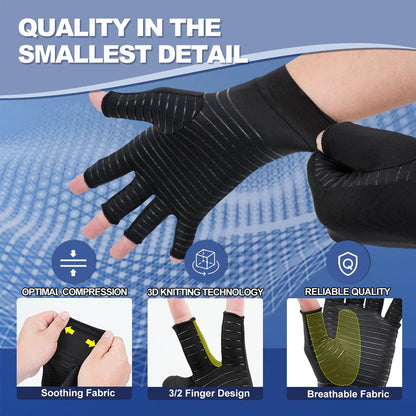 Copper Compression Gloves for Arthritis Open Finger Support for Men & Women, Ideal for Typing & Daily Wear