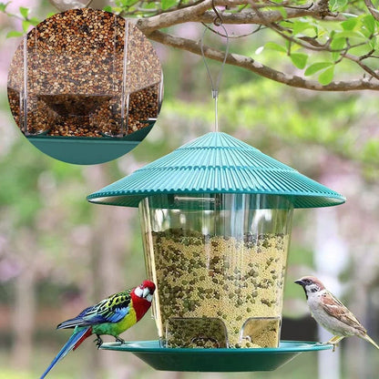 Clear Window Bird Feeder House – Hanging Wild Bird Feeding Station for Seeds, Nuts & Peanuts