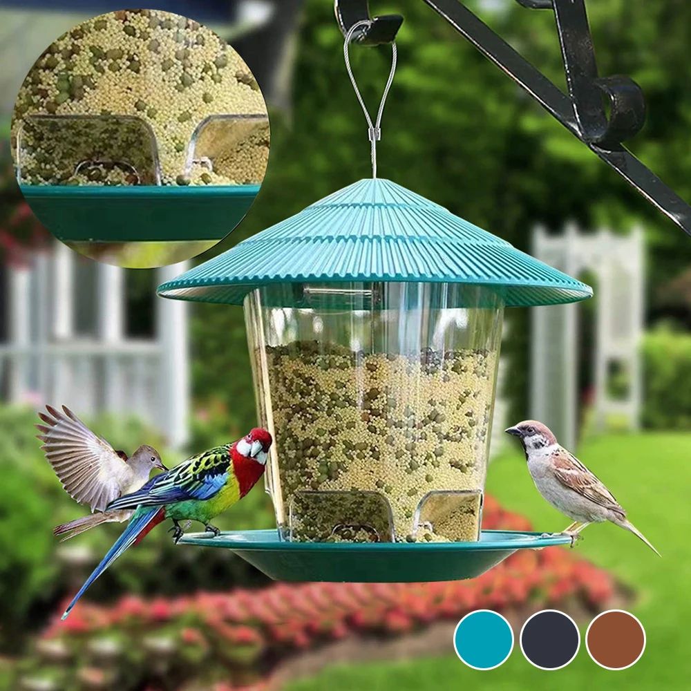 Clear Window Bird Feeder House – Hanging Wild Bird Feeding Station for Seeds, Nuts & Peanuts