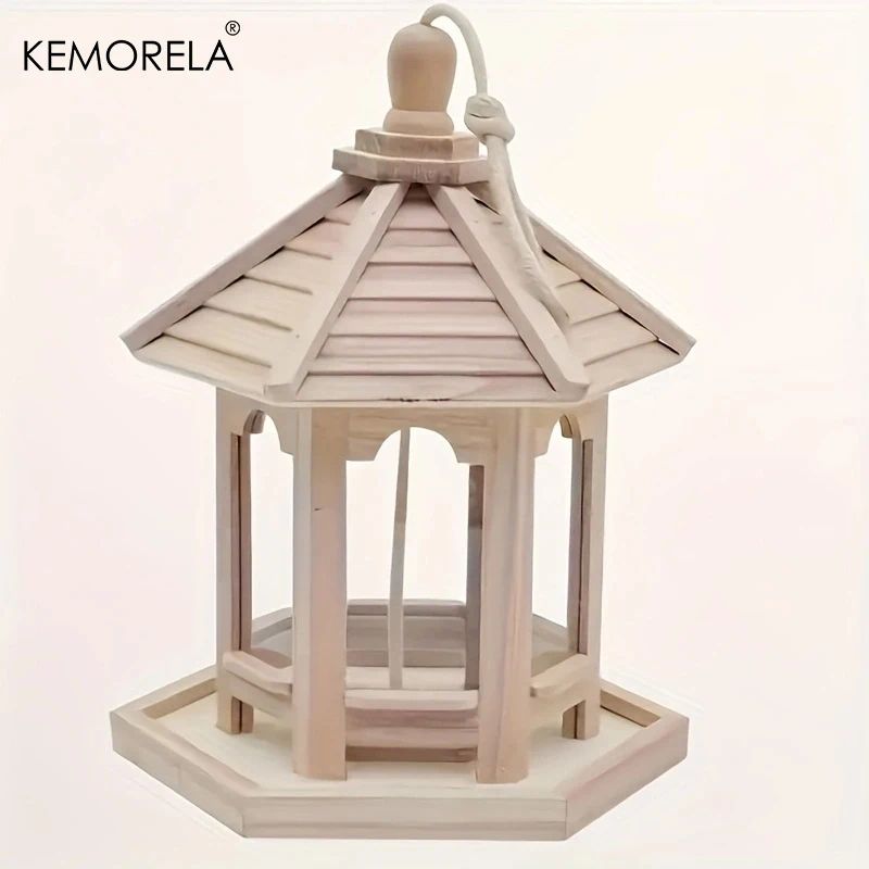 KEMORELA Woven Wooden Hanging Bird Feeder House for Outdoor Garden Decor