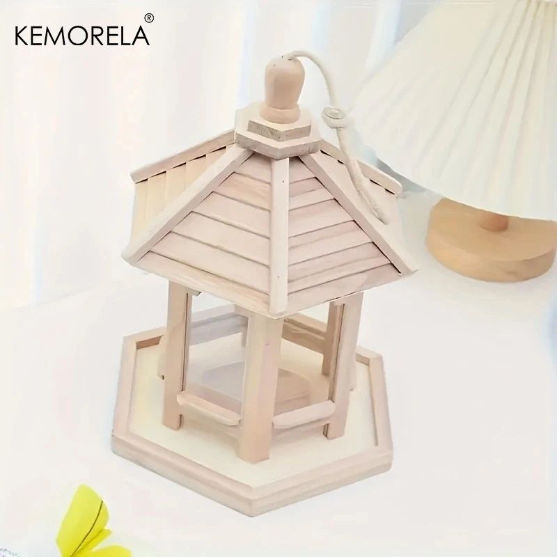 KEMORELA Woven Wooden Hanging Bird Feeder House for Outdoor Garden Decor