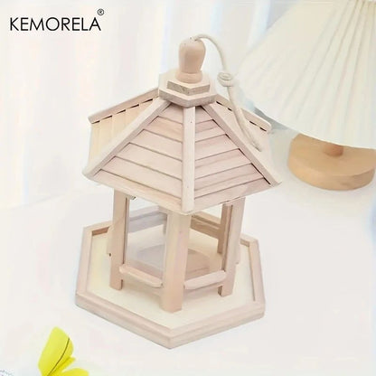 KEMORELA Woven Wooden Hanging Bird Feeder House for Outdoor Garden Decor
