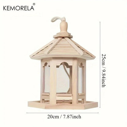 KEMORELA Woven Wooden Hanging Bird Feeder House for Outdoor Garden Decor