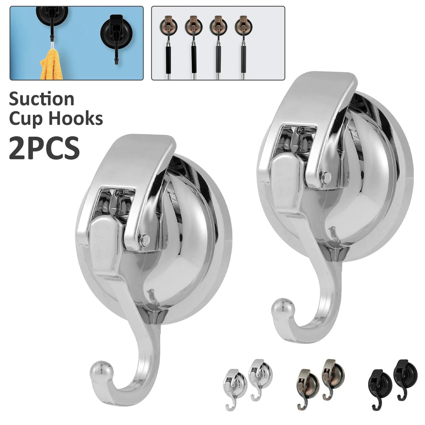 Heavy-Duty Suction Cup Hooks (2-Pack), No-Drill Shower & Kitchen Vacuum Hooks