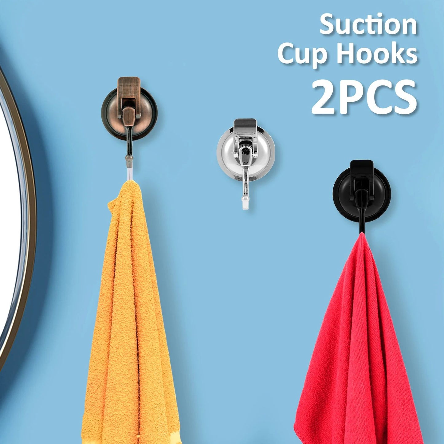 Heavy-Duty Suction Cup Hooks (2-Pack), No-Drill Shower & Kitchen Vacuum Hooks