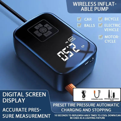 Wireless Car Air Compressor Tire Inflator with Digital Pressure Gauge for Car, Motorcycle, Bicycle, Balls and Inflatable