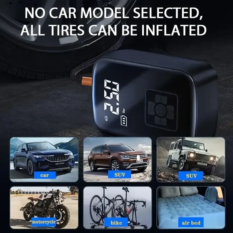 Wireless Car Air Compressor Tire Inflator with Digital Pressure Gauge for Car, Motorcycle, Bicycle, Balls and Inflatable