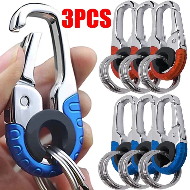 Stainless Steel Keychain Buckle for Men with Carabiner Hook, Durable Key Ring Clip for Car Keys and Outdoor Use