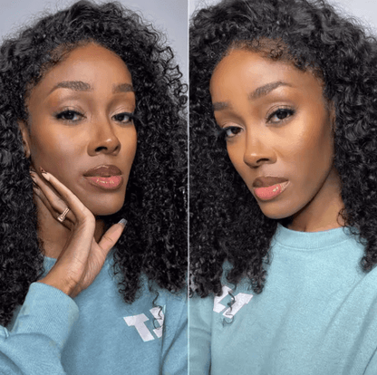 Short Bob 4C Kinky Curly Human Hair Lace Front Wig with Transparent 4by4 Closure
