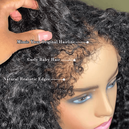Short Bob 4C Kinky Curly Human Hair Lace Front Wig with Transparent 4by4 Closure